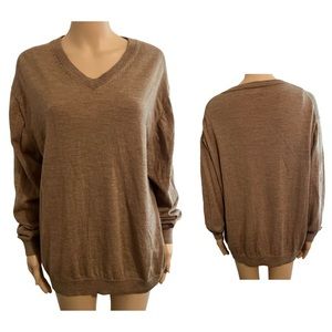 Turnbury Men’s XL V-Neck Brown Long Sleeve Extra Fine Merino Wool Sweater